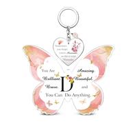 Acrylic Plaque Keychain Set A to Z Initial Letter Inspirational 26 Alphabets Birthday Christmas Gifts Bestie Friend Daughter Keepsake Graduation Keyring Personalised Women Girls Valentine's Sign (D)