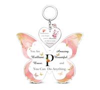 Acrylic Plaque Keychain Set A to Z Initial Letter Inspirational 26 Alphabets Birthday Christmas Gifts Bestie Friend Daughter Keepsake Graduation Keyring Personalised Women Girls Valentine's Sign (P)
