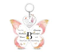 Acrylic Plaque Keychain Set A to Z Initial Letter Inspirational 26 Alphabets Birthday Christmas Gifts Bestie Friend Daughter Keepsake Graduation Keyring Personalised Women Girls Valentine's Sign (B)