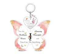 Acrylic Plaque Keychain Set A to Z Initial Letter Inspirational 26 Alphabets Birthday Christmas Gifts Bestie Friend Daughter Keepsake Graduation Keyring Personalised Women Girls Valentine's Sign (I)