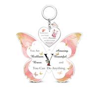 Acrylic Plaque Keychain Set A to Z Initial Letter Inspirational 26 Alphabets Birthday Christmas Gifts Bestie Friend Daughter Keepsake Graduation Keyring Personalised Women Girls Valentine's Sign (Y)