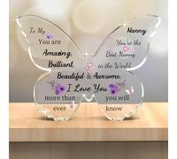 Acrylic Plaque Nanny Gifts Butterfly Shape Ornaments Women Mother's Day Nana Desk Sign Grandma Family Day Personalised Present Nan I Love You Home Decoration Keepsake The Best Nanny in the World
