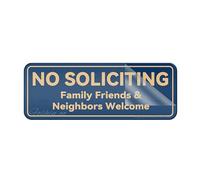Acrylic Plastic Sign Fancy No Soliciting Family Friends & Neighbors Welcome Wall Or Door Sign Rounded Corners Long Lasting With Strong Clean Adhesive Tape In The Back 10"X3" Inch