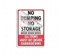 Acrylic Plastic Sign No Dumping No Storage Break Down Boxes All Items Must Go Inside Garbage Bins Rounded Corners Long Lasting With Strong Clean Adhesive Tape In The Back 6"X8" Inch