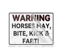 Acrylic Plastic Sign Warning Horses May Bite Kick And Fart Gag Jokes Funny Notice Note Rounded Corners Long Lasting With Double Sided Tape In The Back 6"X8" Inch