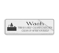 Acrylic Plastic Sign Wash This Is A Self-Cleaning Kitchen Clean Up After Yourself Wall Or Door Sign Rounded Corners Long Lasting With Strong Clean Adhesive Tape In The Back 10"X3" Inch