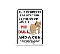 Acrylic Plastic This Property Is Protected By The Good Lord A Pit Bull Dog Unique Novelty Caution Outdoor Warning Notice 6 X 8 Inch Self Adhesive Use For Office/Business Easy To Apply