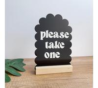 Acrylic Please Take One Sign with Wood Base, Scalloped Edge Arch Design, 5 x 7 Inch, Wedding Table Decor (Black)