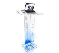 Acrylic Podium, Acrylic Pulpit Stand with Light, 110cm Tall Podium Lectern Stand with Wide Reading Surface and Storage Shelf, for Schools, Churches, Embassies, Colleges, Press Conferences