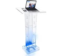 Acrylic Podium Portable Presentation Lectern Stand, Floor Standing Pulpit with Wide Reading Surface and Storage Shelf, Suitable for Church, Wedding, School Events