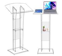 Acrylic Podium Stand, Clear Presentation Podium with Large Reading Platform for Church, Office, Classroom, Restaurant, Wedding Use