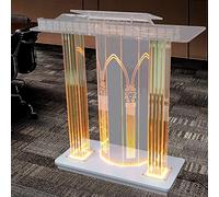 Acrylic Podium Stand, Gold Luxury Church Pulpit, with Shelf And Wheels LED Podium Stand for Church Church Conference Table,A