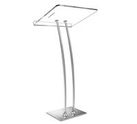 Acrylic Podium Stand - Ultra Clear Modern Lectern with Storage Shelf, Church Pulpit, Conference & Speech Podium, Sturdy 10mm Thick Panel, 43.6”H (Silver)