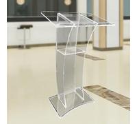 Acrylic Podium Stand with Storage Shelf, Clear Portable Pulpit for Churches, Weddings, Speeches, Auditorium, Classroom Use, Durable Design, Easy to Move