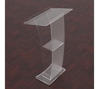 Acrylic Podium Stand with Storage Shelf for Classroom, Weddings, Conferences, Presentations, Clear Pulpit Design, Durable and Versatile Public Speaking Solution