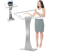 Acrylic Podium Stand with Sturdy Iron Base - 10mm Thick Clear Lectern for Church, Wedding & Classroom, Modern Pulpit with Pen Slot,