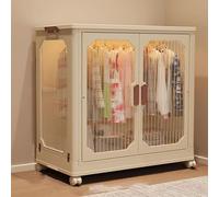 Acrylic Portable Closet Plastic Wardrobe Small Armoire Foldable Design Polypropylene and Metal Double Magnetic Doors Swivel Wheels with Brakes