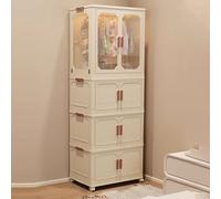 Acrylic Portable Closet Plastic Wardrobe Small Armoire Foldable Design Polypropylene and Metal Double Magnetic Doors Swivel Wheels with Brakes