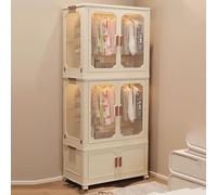 Acrylic Portable Closet Plastic Wardrobe Small Armoire Foldable Design Polypropylene and Metal Double Magnetic Doors Swivel Wheels with Brakes