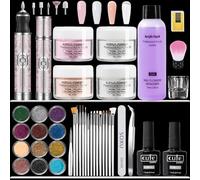 Acrylic Powder Acrylic Nail Kit - 4 Colors Crystal Powder with Nail File Nail Kit - 75ml Acrylic Liquid Monomer - Nail Drill Gel Extensions Kit for Beginners Nail Art Enthusiasts