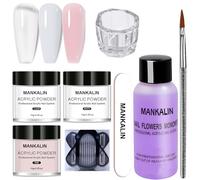 Acrylic Powder and Liquid Nail Extension Kit - 3 Colors Set with Art Brush, Forms, Glass Cup, File for Beginners