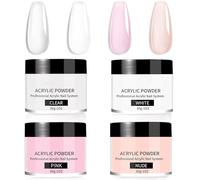 Acrylic Powder Set - 4 * 30g Acrylic Nail Powder - Clear White Nude Pink acrylic powder for Nails Extension, Nail Carving, French Manicure Nail Art - Long Lasting for 21+ Days, No Need UV Lamp