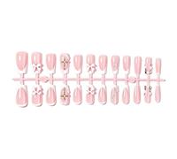 Acrylic Press on Manicure Nails Set with French Tip Finish, Nude Palette, Short Square Shape, Pearl Butterfly Accent, Easy Toolless Application, 30 Piece Count Press on Manicure Nails