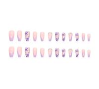 Acrylic Press on Nails French 24 Pcs Medium Length Press On Nails Coffin Rhinestones Nails Flake French Purple Butterfly And Sequins Design Artificial Acrylic Full Starting over after Artificial Nails