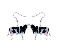 Acrylic Printed Black & White Cow Cattle Statement Drop Earrings