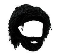 Acrylic Punk Style Beanie with Attached Straight Hair Wig and Knitted Beard, Artificial Wig Hat for Men, Funny Wigs Hat with Beard, Warm Knitted Hat for Men and Women (Black)