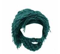 Acrylic Punk Style Beanie with Attached Straight Hair Wig and Knitted Beard, Hand-Knitted Viking Beanie (Peacock Blue)