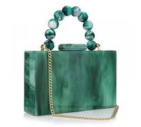 Acrylic Purses Evening Clutch Bag Marbling Handbags for Women Cross Body Bag with Pearl Chain Formal Wedding Prom Party, Green, One Size