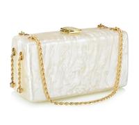 Acrylic Purses Evening Clutch Bag Marbling Handbags for Women Cross Body Bag with Pearl Chain Formal Wedding Prom Party, Beige