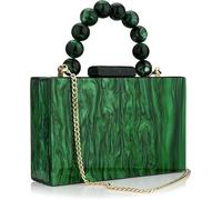 Acrylic Purses Evening Clutch Bag Marbling Handbags for Women Cross Body Bag with Pearl Chain Formal Wedding Prom Party (Dark Green)