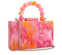 Acrylic Purses Evening Clutch Bag Marbling Handbags for Women Cross Body Bag with Pearl Chain Formal Wedding Prom Party, Orange, S