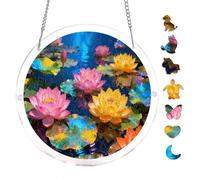 Acrylic Puzzle Suncatcher, Arctic Polar Bear Beneath Swirling Northern Light Glow, 7.8inch