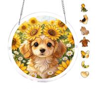 Acrylic Puzzle Suncatcher, Cavalier King Charles Spaniel With Sunflowers, 7.8inch