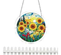 Acrylic Puzzle Suncatcher - Daisy Flower Window Pendant | Round Stained Glass Effect Ornament | Colorful Spring Daisy Hanging Sun Catcher For Courtyard Garden Window, 2D Art Decor Living Room
