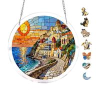 Acrylic Puzzle Suncatcher, Moving Train Beneath Pink Cherry Blossom Canopy, 7.8inch