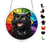 Acrylic Puzzle Suncatcher, Ocean Waves Swirling Beneath Bright Rainbow Colors, 7.8inch