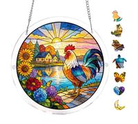 Acrylic Puzzle Suncatcher, Sailing Boat Beneath Vivid Ocean Sunset Hues, 7.8inch