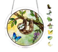 Acrylic Puzzle Suncatcher, Snow-Capped Mountain Beneath Starry Night Sky, 7.8inch