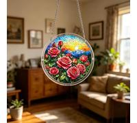 Acrylic Puzzles Sun Catcher Window Hanging, 83 Pieces Sun Catcher Acrylic Puzzles, DIY Stained Glass Acrylics Jigsaw Puzzle Sun- Catchers Kit for Women, Men, Wife, Aunt, and Mom (rose)