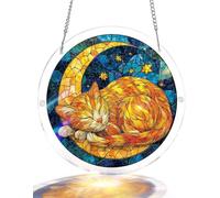Acrylic Puzzles Suncatcher, Starry Moon Cat Puzzle, Acrylic Suncatcher Puzzles for Doors Garden, Mother's Day Christmas Birthday Gifts for Women Men (L - 8.9 * 8.9in)