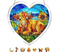 Acrylic Puzzles Suncatcher, Tree of Radiant Glass Puzzle, Acrylic Suncatcher Puzzles for Doors Garden, Mother's Day Christmas Birthday Gifts for Women Men (Heart Cow 4#)