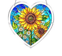 Acrylic Puzzles Suncatcher, Tree of Radiant Glass Puzzle, Acrylic Suncatcher Puzzles for Doors Garden, Mother's Day Christmas Birthday Gifts for Women Men (Heart Sunflower 3#)