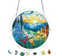 Acrylic Puzzles Suncatcher, Tree of Radiant Glass Puzzle, Acrylic Suncatcher Puzzles for Doors Garden, Mother's Day Christmas Birthday Gifts for Women Men (Dawn Blossom Sea)