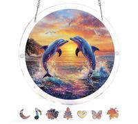 Acrylic Puzzles Suncatcher Window Hanging, Acrylic Jigsaw Puzzle Sun Catchers Moonlit Riverscape Decor Crafts for Living Room Bedroom Summer Balcony Decor