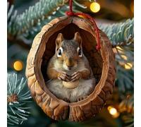 Acrylic Raccoon Owl & Squirrel Christmas Tree Decorations - Forest Animal Acrylic Ornament Pendants - Cute Rustic Seasonal Decor