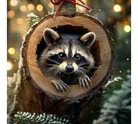 Acrylic Raccoon Owl & Squirrel Christmas Tree Decorations - Forest Animal Acrylic Ornament Pendants - Cute Rustic Seasonal Decor